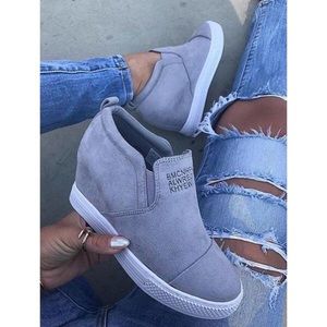 Grey Suede Wedge Sneakers